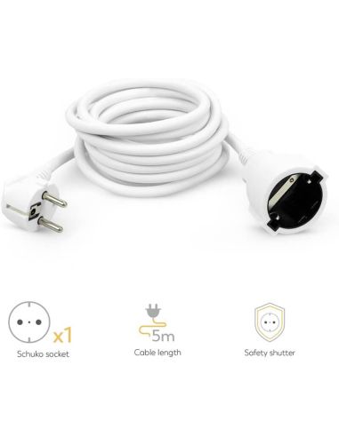 Cable Alargador Garza 5 Metros Blanco con Toma de Tierra 16A 3680W 430008G Garza
