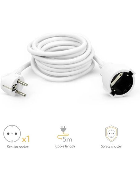 Rallonge de câble Garza blanche de 5 mètres avec connexion à la terre 16 A 3 680 W 430008G