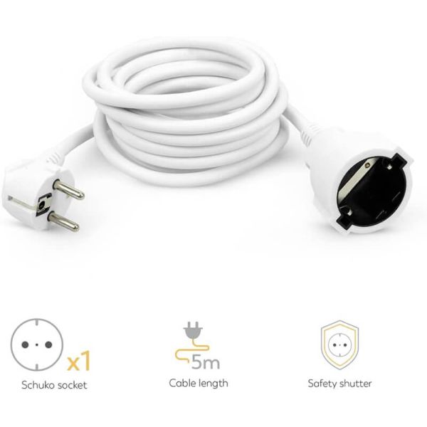 Cable Alargador Garza 5 Metros Blanco con Toma de Tierra 16A 3680W 430008G Garza