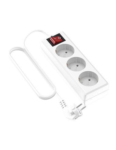 Base Múltiple Blanca 3 Tomas Schuko Interruptor - 5M Protección Infantil