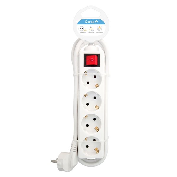 Base Múltiple Blanca 4 Tomas Schuko Interruptor - 3M Protección Infantil