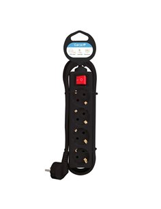 Base Múltiple Negro 4 Tomas Schuko Interruptor - 3M Protección Infantil