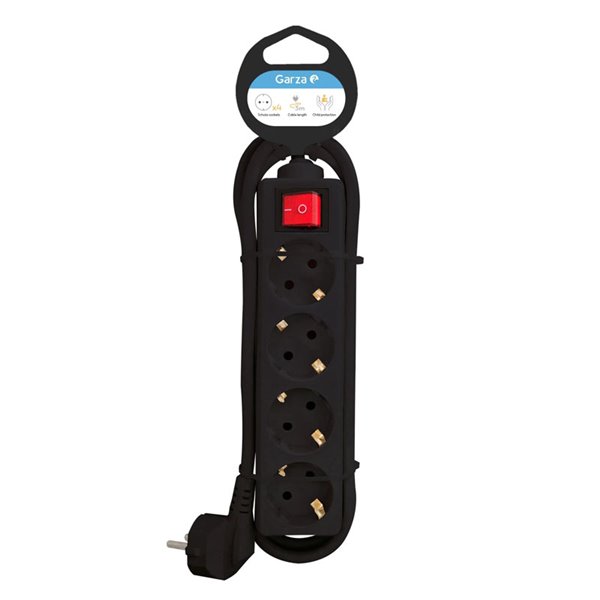 Base Múltiple Negro 4 Tomas Schuko Interruptor - 3M Protección Infantil