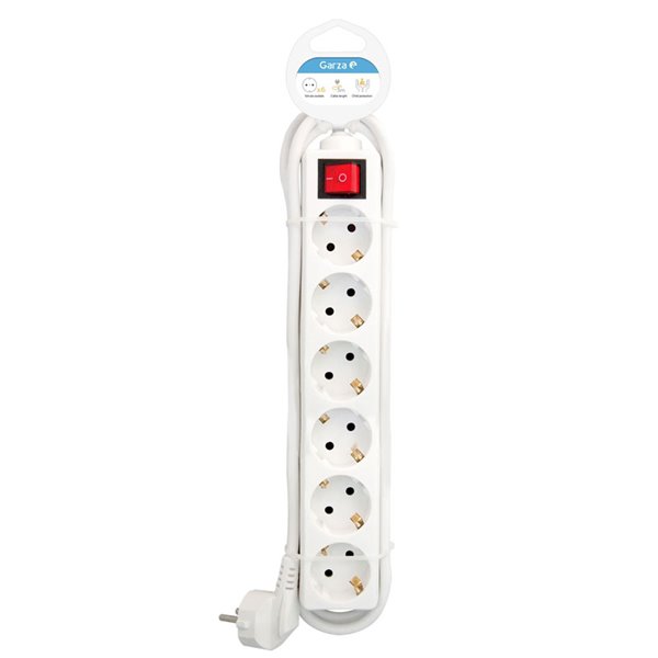 Base Múltiple Blanca 6 Tomas Schuko Interruptor - 3M Protección Infantil