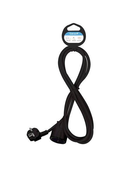 Cable Alargador Garza 5 Metros con Toma de Tierra 16A Negro