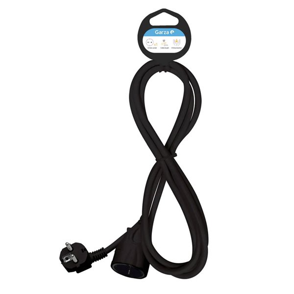 Cable Alargador Garza 5 Metros con Toma de Tierra 16A Negro
