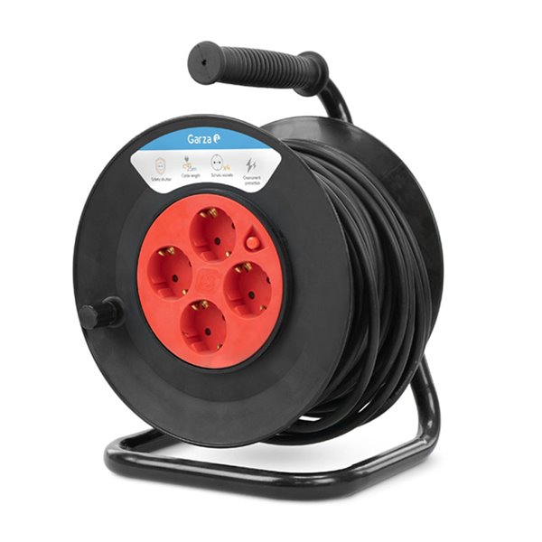 Enrollacable con 25 metros de cable con asa + 4 Enchufes 3000W 10A 250V 430021G