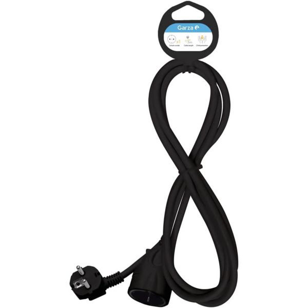 Cable Alargador Garza 3 Metros Negro con Toma de Tierra 16A