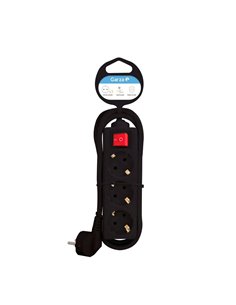 Base Múltiple Negro 3 Tomas Schuko Interruptor - 1.4M Protección Infantil