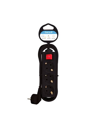 Base Múltiple Negro 3 Tomas Schuko Interruptor - 1.4M Protección Infantil