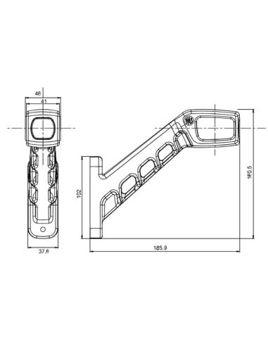 Medidas Buzina LED longa com logotipo WAS Âmbar - Branco - Vermelho 12V 24V A R1 SM1 W48 LOGO ↔ 18,59 cm