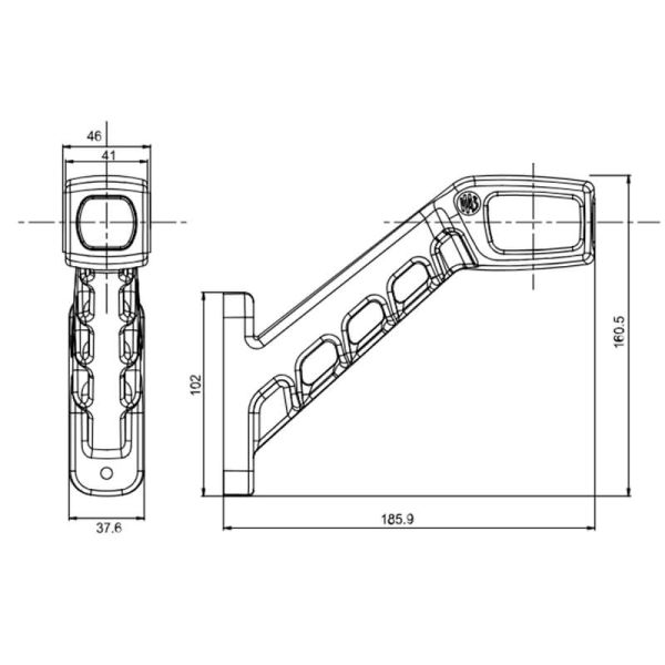 Dimensions Klaxon LED long avec logo WAS Ambre - Blanc - Rouge 12V 24V A R1 SM1 W48 LOGO ↔ 18,59 cm