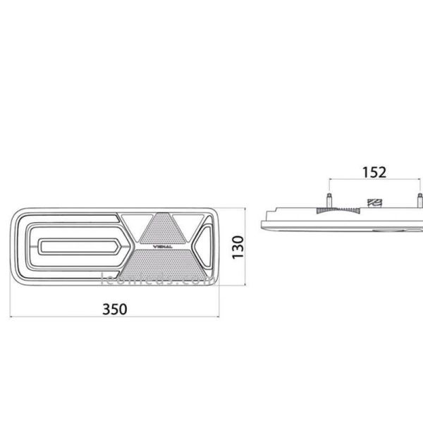 Dimensions du feu arrière LED LC12 avec triangle | LeonLeds Lighting