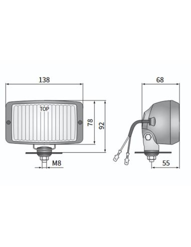 Medidas Faro niebla delantero rectangular H3 12V tulipa ambar Fog Light 70W B E20