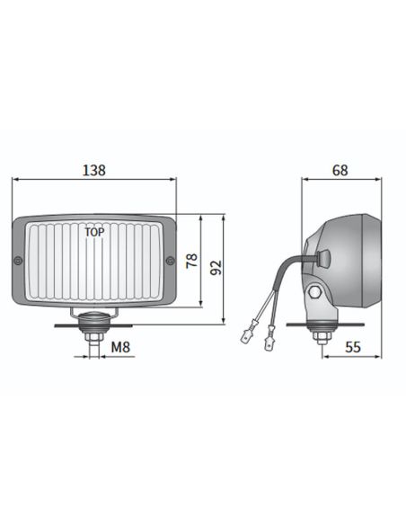 Medidas Faro niebla delantero rectangular H3 12V tulipa ambar Fog Light 70W B E20