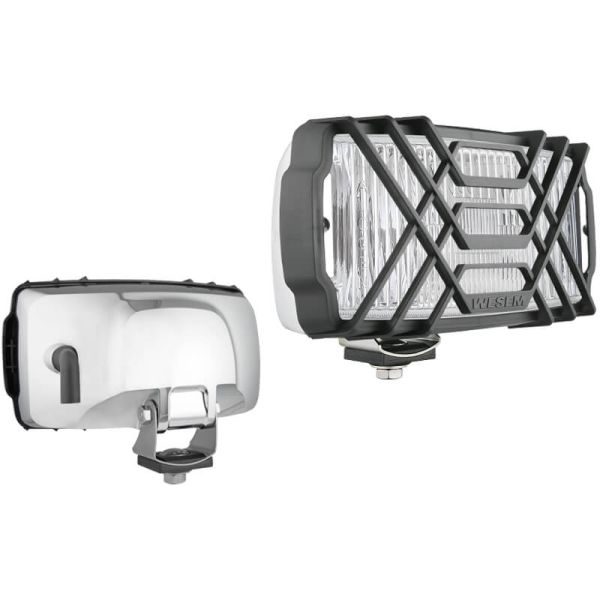 Farol de neblina dianteiro retangular cromado sem lâmpada 12V 24V B E20 | Inclui proteção contra pedras