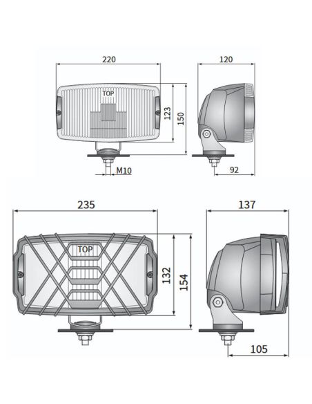 Farol de neblina dianteiro retangular cromado sem lâmpada, 12V/24V, B E20 | Inclui proteção contra pedras