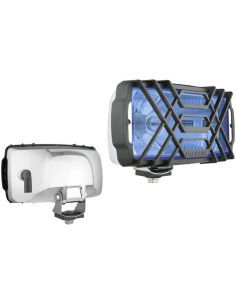Faro delantero con posición y largas cristal azul | carcasa cromada sin Bombilla 12V 24V HR A | Incluye protector para piedras