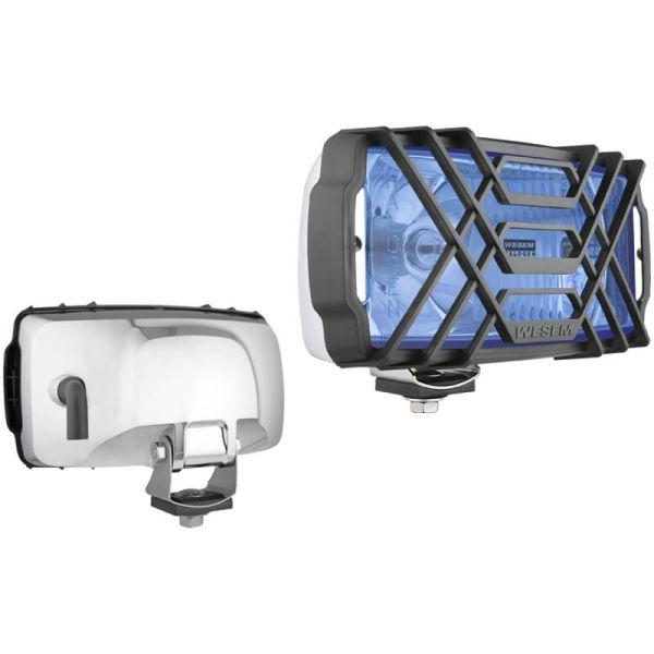 Faro delantero con posición y largas cristal azul | carcasa cromada sin Bombilla 12V 24V HR A | Incluye protector para piedras