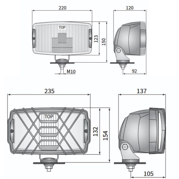 Farol dianteiro com farol de posição e farol alto com lâmpadas 12V H3 e T4W, código de homologação HR A | 30 pontos de luz