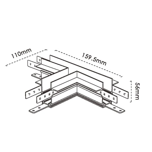 Conector em L de 90º branco para trilho MAGNETO de superfície, conexão interna/externa