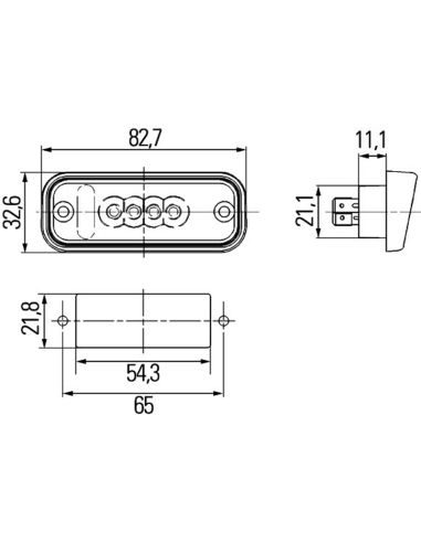 Medidas da luz de placa de LED HELLA 2KA 010 278-411 12V com conector de topo plano John Deere E1 00