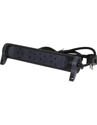 Base Multiple negra 4 tomas ransates fija y giratoria con 1,5Mts de Cable y Interruptor 2P+T, protegida sobretensiones