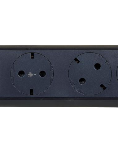 Tomadas fixas e rotativas de base múltipla preta 4 com 1,5 metros de cabo e interruptor 2P+T, protegidas contra surtos