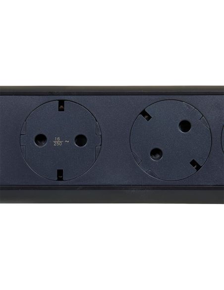 Base Multiple negra 4 tomas ransates fija y giratoria con 1,5Mts de Cable y Interruptor 2P+T, protegida sobretensiones