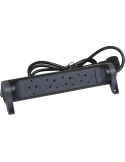 Base Multiple negra 4 tomas ransates fija y giratoria con 1,5Mts de Cable y Interruptor 2P+T, protegida sobretensiones