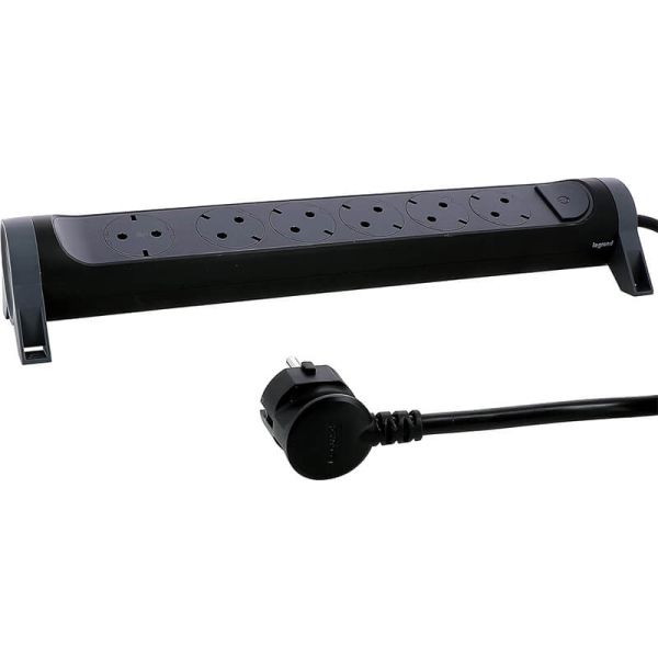 Base Múltiple Legrand 6 Tomas 2P+T con Interruptor Fija y Giratoria Cable 1,5m Negra