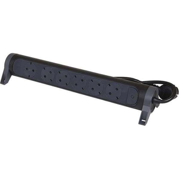 Base Múltiple Legrand 6 Tomas 2P+T con Interruptor Fija y Giratoria Cable 1,5m Negra