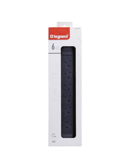 Base Múltiple Legrand 6 Tomas 2P+T con Interruptor Fija y Giratoria Cable 1,5m Negra