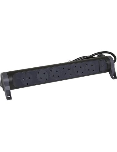 Base Múltiple Legrand 6 Tomas 2P+T con Interruptor Fija y Giratoria Cable 1,5m Negra