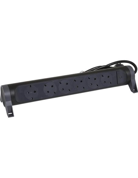 Base Múltiple Legrand 6 Tomas 2P+T con Interruptor Fija y Giratoria Cable 1,5m Negra