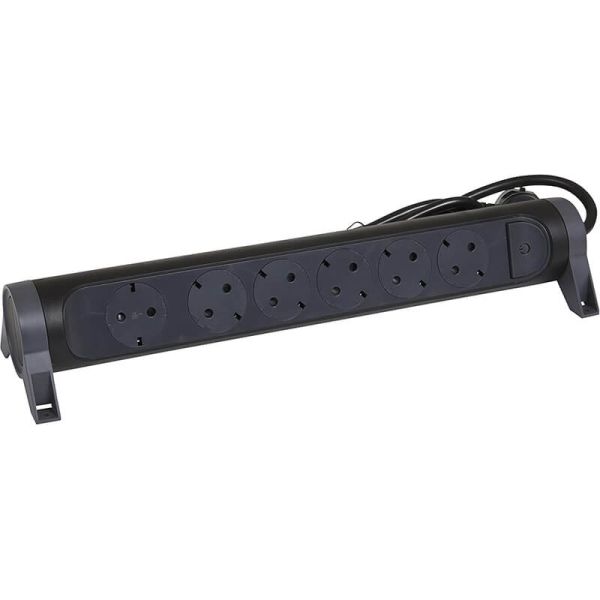Base Múltiple Legrand 6 Tomas 2P+T con Interruptor Fija y Giratoria Cable 1,5m Negra