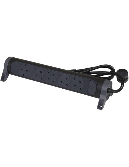 Base Múltiple Legrand 5 Tomas 2P+T Fija y Giratoria con Interruptor 1,5m Negra