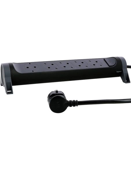 Base Múltiple Legrand 5 Tomas 2P+T Fija y Giratoria con Interruptor 1,5m Negra