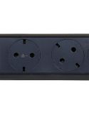 Detalle Base Múltiple Legrand 5 Tomas 2P+T Fija y Giratoria con Interruptor 1,5m Negra