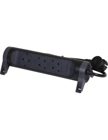 Base Múltiple Legrand Fija y Giratoria 3 Tomas 2P+T con Interruptor 1,5m Negra