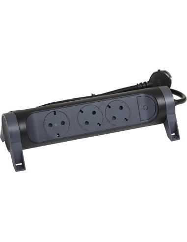 Base Múltiple Legrand Fija y Giratoria 3 Tomas 2P+T con Interruptor 1,5m Negra