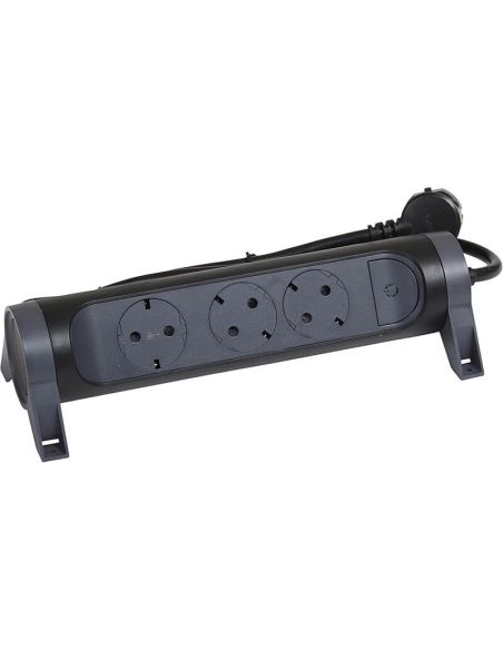 Base Múltiple Legrand Fija y Giratoria 3 Tomas 2P+T con Interruptor 1,5m Negra