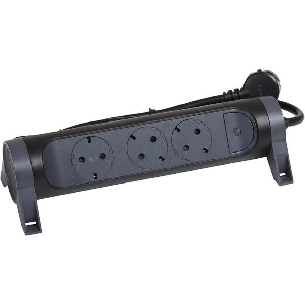 Base Múltiple Legrand Fija y Giratoria 3 Tomas 2P+T con Interruptor 1,5m Negra