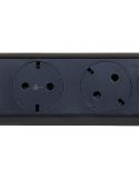 Detalle Base Múltiple Legrand Fija y Giratoria 3 Tomas 2P+T con Interruptor 1,5m Negra