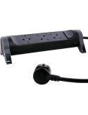 Enchufe Plano Base Múltiple Legrand Fija y Giratoria 3 Tomas 2P+T con Interruptor 1,5m Negra
