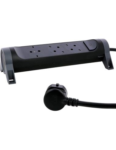 Enchufe Plano Base Múltiple Legrand Fija y Giratoria 3 Tomas 2P+T con Interruptor 1,5m Negra