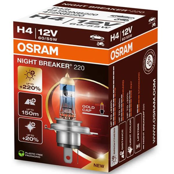 Bombilla H4 muy potente Night Breaker 220 + 220% 64193NB200 Caja Cartón