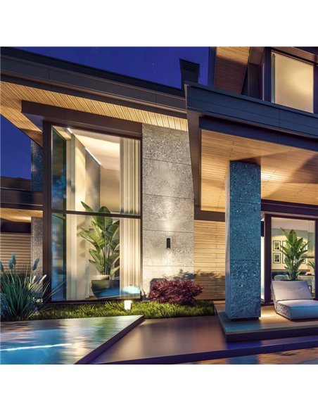 Luminária de parede externa PERE cilíndrica preta de dupla luz, IP65 2xGU11