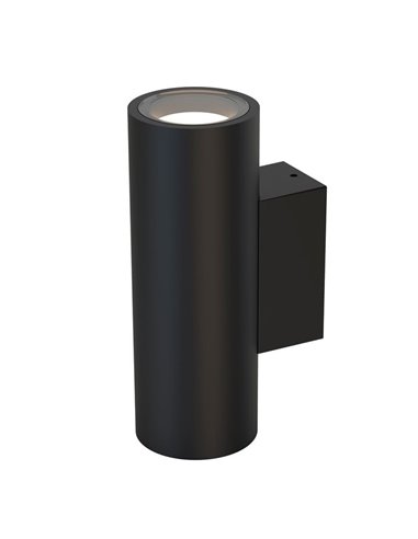 Aplique de pared exterior cilíndrico negro con doble luz PERE, IP65 2xGU11