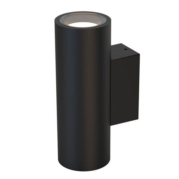 Aplique de pared exterior cilíndrico negro con doble luz PERE, IP65 2xGU11